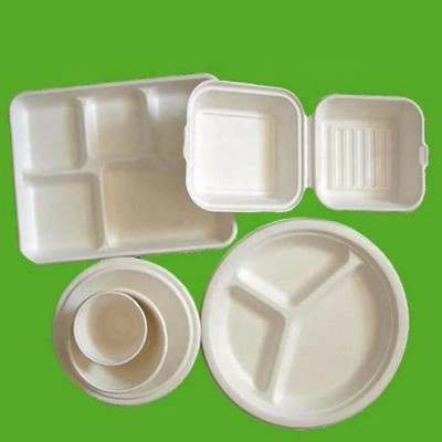 100% Biodegradable and compostable sugarcane pulp packaging disposable paper plate